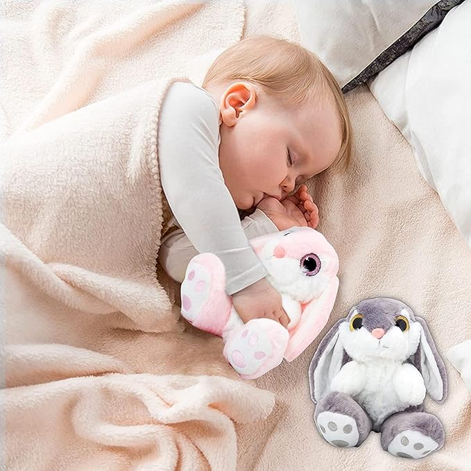 HO-EF 8.5" Bunny Stuffed Animal, 2 Sitting Bunny with Flappy Ears Plush Bunny Cute Stuffed Rabbit Plush Toy, Companion Easter Gift for Boys Girls Babies Kids (Pink+Grey)