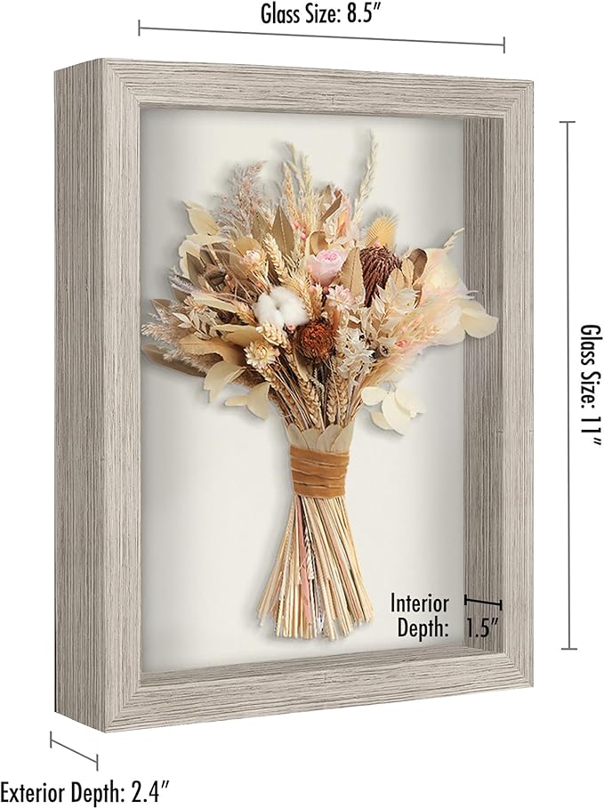 Americanflat 8.5x11 Shadow Box Frame with Shatter-Resistant Glass - Silhouette Collection - Large Shadow Box Display Case for Tabletop and Wall Display - Driftwood with Soft Felt Back