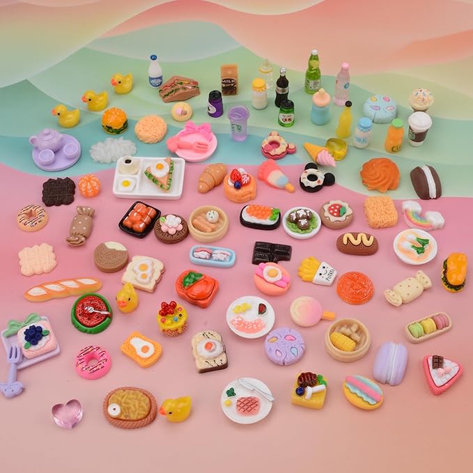 100Pcs Miniature Foods Mini Food Miniature Doll House Accessories Small Resin Doll Food Dollhouse Food Set for Pretend Play Kitchen