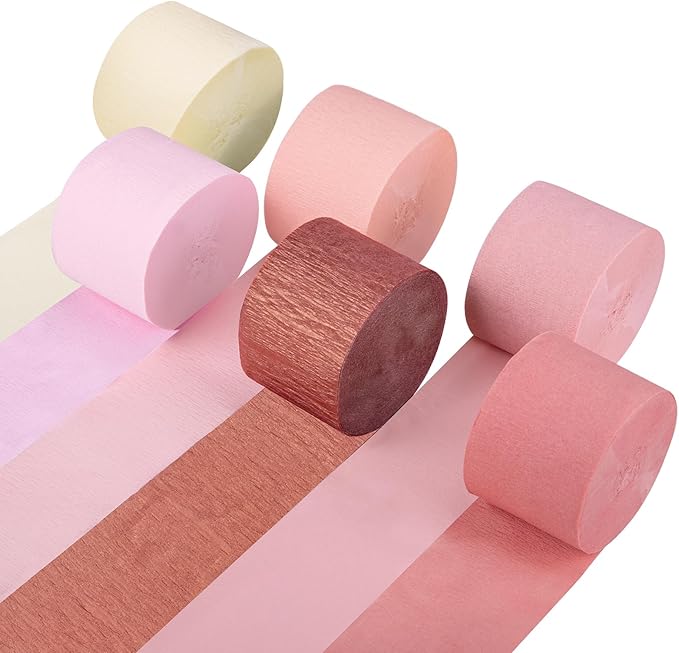 Crepe Paper Streamers Party Decorations, 6 Rolls Pink Rose Gold Party Streamers for Wedding, Birthday, Bachelorette, Baby Bridal Shower Party Decorations