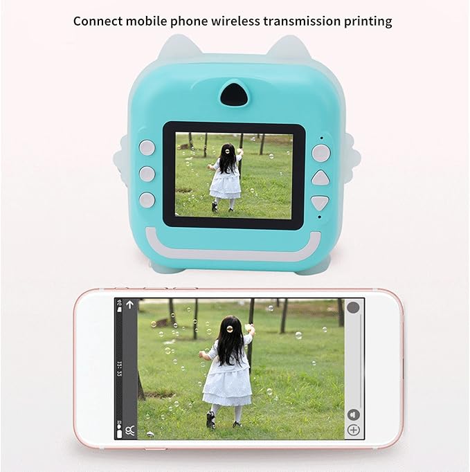 Digital Print Camera for Kids, 1080P Instant Camera for Children, Kids Camcorder Toddler Camera with Print Paper, Support Automatic Focus (Blue Green)