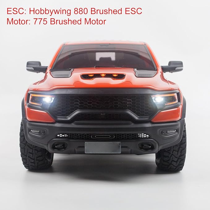 Traction Hobby 1/8 RC Off Road Car Radio Control Pickup Truck Axle Locks 2Speed Gearbox Metal Gears HoBBywing Esc No Sounds Hobby Grade Model for Ages 14+(Orange)
