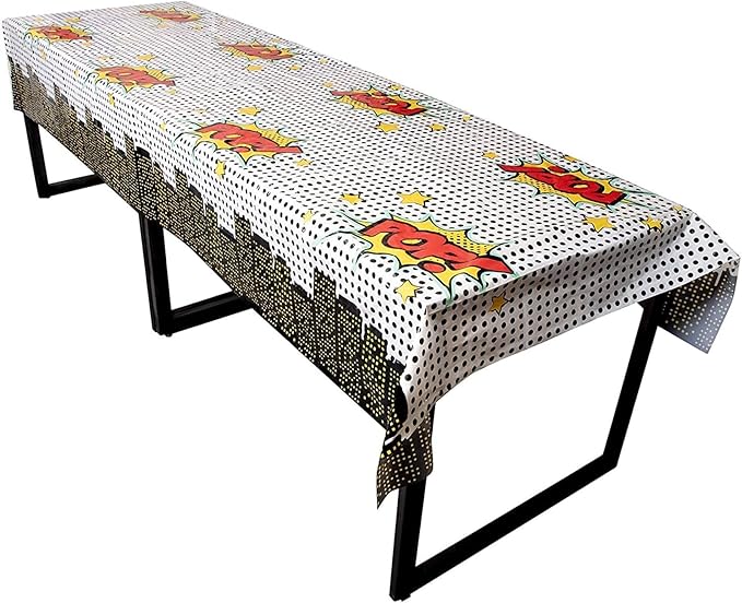 Blue Panda Comic Book Party Decorations Tablecloths 3-Pack - 54 x 108 in, Plastic & Cartoon Pattern - Disposable Birthday Table Cover for Boys - Comic Birthday Party Supplies