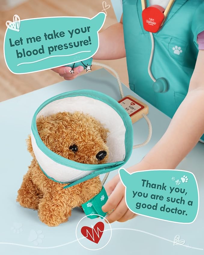 Lehoo Castle Wooden Doctor Kit for Kids, Vet Play Sets, Veterinarian Kit Pretend Play Doctor Set with Dog Bag, Medical Kits Doctor Toys Gift for Boys Girls Aged 3 4 5