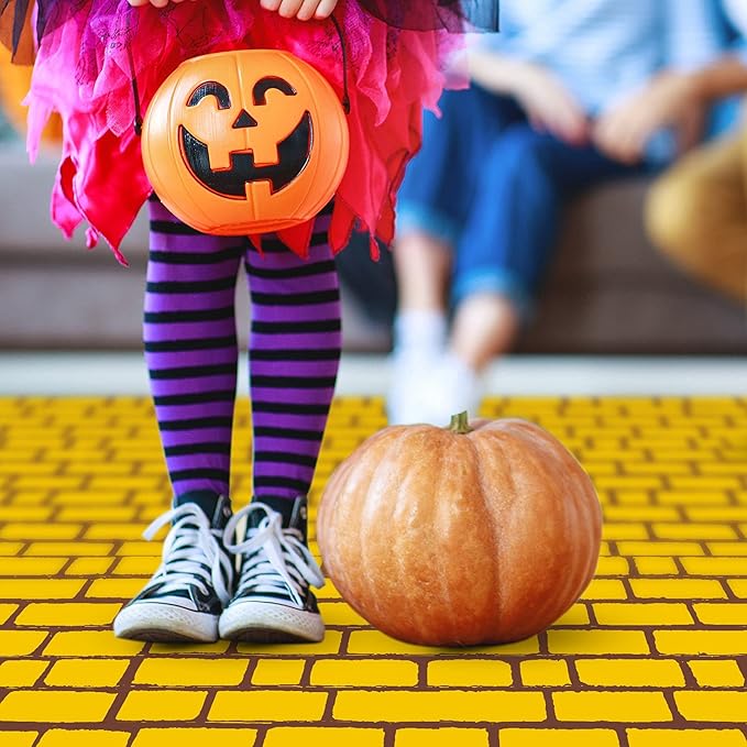 Chuangdi 1 Piece 4.5 x 9 Feet Yellow Brick Costume Wizard Backdrop Princess Decorations Decal Wall Backdrop Brick Wallpaper for Halloween Wizard Princess Cosplay Decorations Supplies