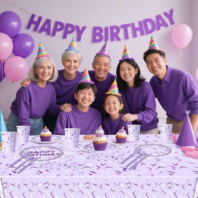 81Pcs Purple Demon Birthday Party Decorations Purple Demon Party Tableware Set for Boys Girls Theme Birthday Hunters Party Supplies Tablecloth,Plates, Napkins, Cups and Tableware
