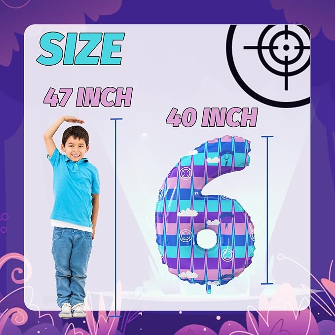 40 Inch Video Game Theme Number 6 Balloons Large Birthday Party Number Balloons Piñata Gaming for Kids Battle Boys Birthday Party Decoration Supplies