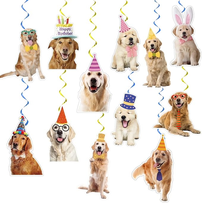 24 Pcs Golden Retriever Hanging Decorations Golden Retriever Hanging Swirls Ceiling Swirls Golden Retriever Birthday Party Supplies for Golden Retriever Party Decorations Dog Decorations