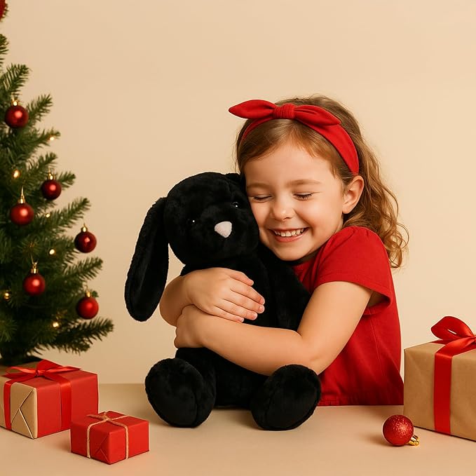 Black Bunny Stuffed Animal Plush Toy with Floppy Ears, 17.7 Inch Soft Plush Rabbit Cuddle Buddy for Nursery Decor, for Boys and Girls
