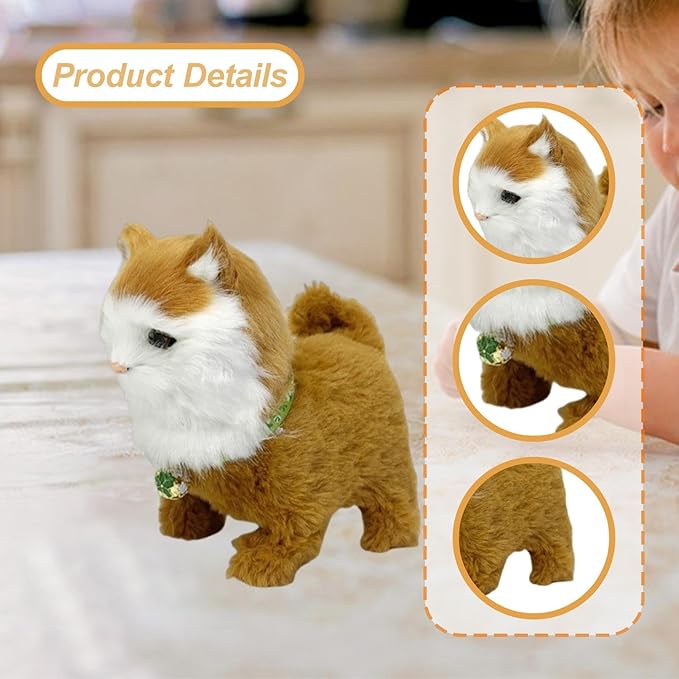 Electronic Walking Cat Toy, Robotic Pet, Vivid, Realistic, with Moving Tail, and, for Children, Gold