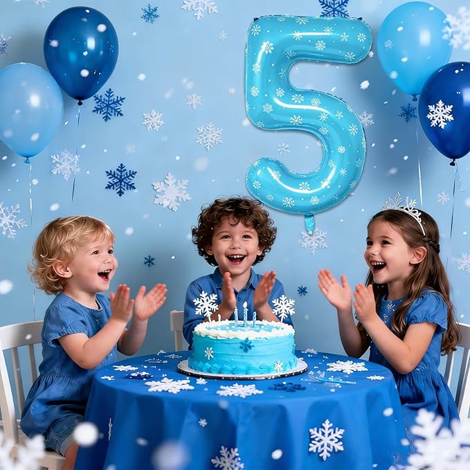 Snowflake Balloons Birthday Decorations, 40'' Frozen Number 5 Balloon for 5th Birthday Party Supplies