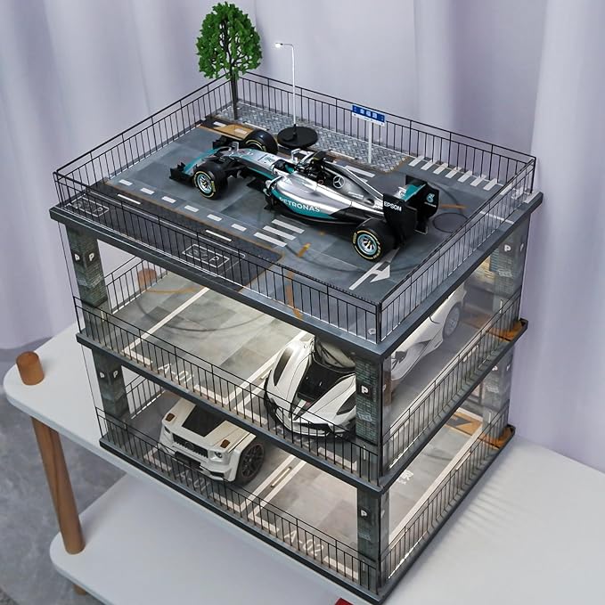 1:18 Scale Diecast Model Car Display Case Cabinet with USB Lights and Dust Cover,Diorama Garage Parking for Alloy Sport Cars and Lego Model Cars Collectibles