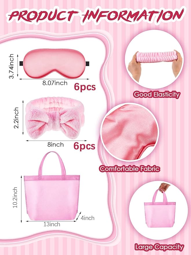 Sintuff 24 Pcs Sleepover Party Supplies for Girls 6 Spa Robes for Girls Slumber Party 6 Tote Bags 6 Headbands 6 Spa Masks
