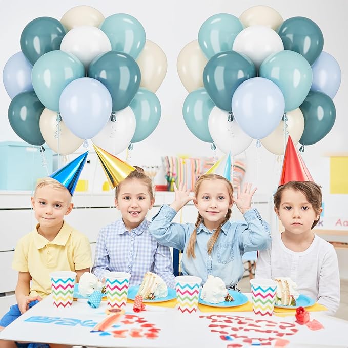 Blue White Balloons Dusty Blue White Beige Balloons 60PCS 12INCH Slate Blue Balloon for Bear Birthday Party Decorations Retro Sage Sea Pastel Blue Helium Latex Balloon for Boho Wedding Baby Shower