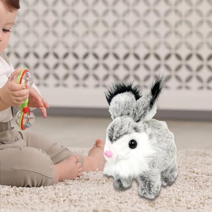 Rabbit Interactive Electronic Pet Bunny Toy Portable Cute Wiggle Ears with Sounds and Movements for Children Kids Gifts, Gray White