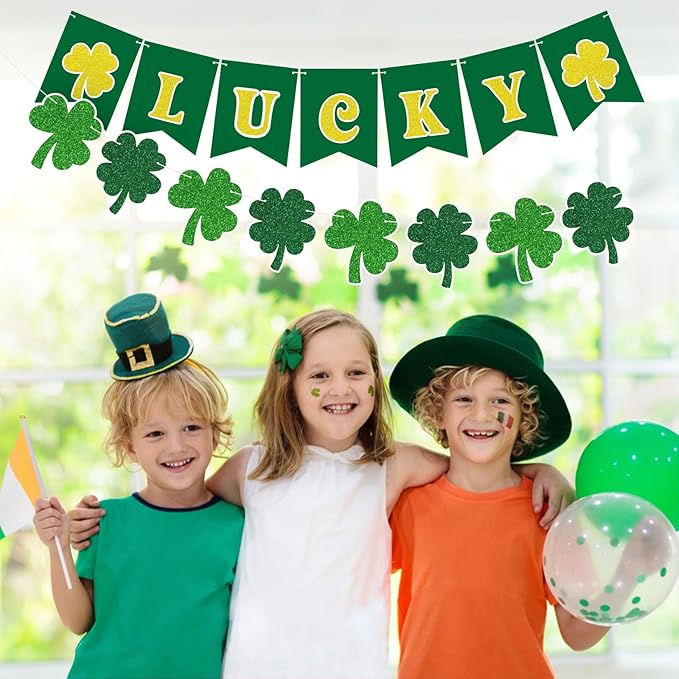 St Patricks Day Banner Garlands St Patricks Day Decorations Lucky Banner Garland Decoration Green Shamrock Garland Sign for St Patricks Day Decorations Irish Home Party Supplies