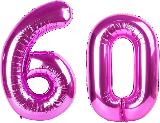 40 Inch Large 60 Balloon Numbers Rose Purple Big Foil Number Balloons Giant Helium Happy Birthday Party Decorations for Man and Women, Huge Mylar Anniversary Party Supplies
