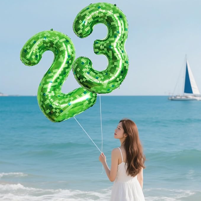 40 Inch Green Pixel Miner Number 5 Foil Balloons Large Mylar Mining Theme 5th Number Balloon Video Game Birthday Decorations Pixel Game Party Supplies