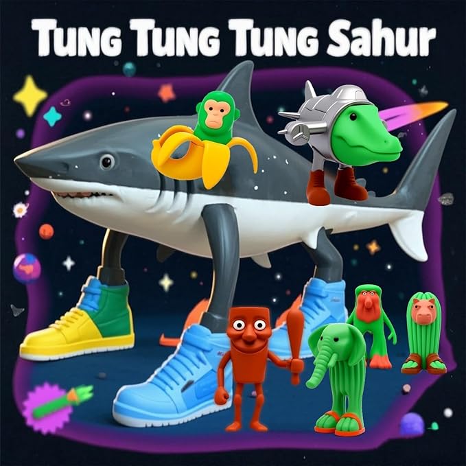 24PCS Tralalero Tralala Action Figure,TNG TNG Sahur Meme Unique Action Figures Decorations Gifts,Meme Shark Figures Toys 2.5in, Easter Basket fillings