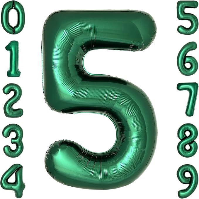 Dark Green Number 5 Balloons Large Emerald Green Number Balloons 40 Inch Jungle Safari Birthday Party Supplies Graduation Decorations Forest Green 5 Balloon
