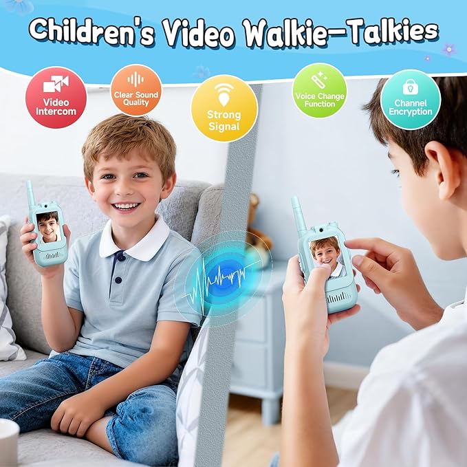 Video Walkie Talkies for Kids, Handheld 2 Pack Rechargeable Video Intercom Kids Walkies Talkies, Indoor Outdoor Toys for Family Games, Outside, Camping, Hiking for Boys Girls Ages 3-12 (Blue/Blue)