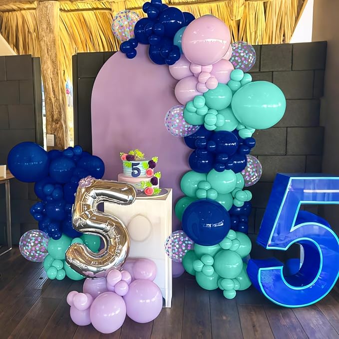Purple and Blue Balloons, 60pcs 12 Inch Royal Blue Teal Macaron Purple Confetti Birthday Balloons for Girl Fun Theme Birthday Beach-Inspired Party Supplies Baby Shower Party Decorations
