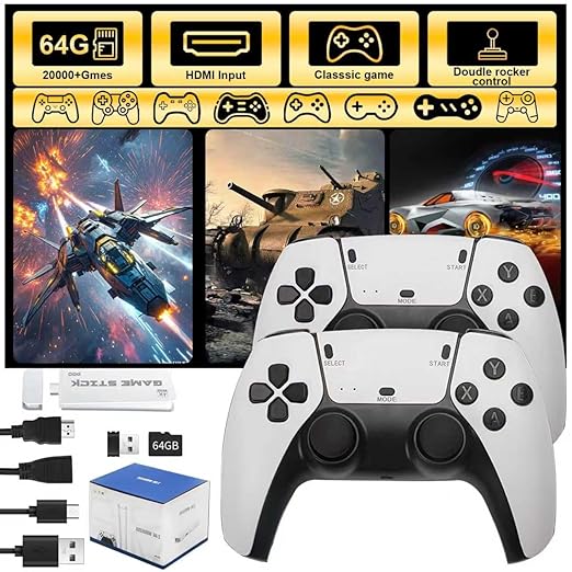 Retro Gaming Console, Game Stick,4K HDMI Output , 40,000+ Games and 23 Emulators, Dual 2.4G Wireless Controllers ,Plug and Retro Play Video Games for TV(64G)