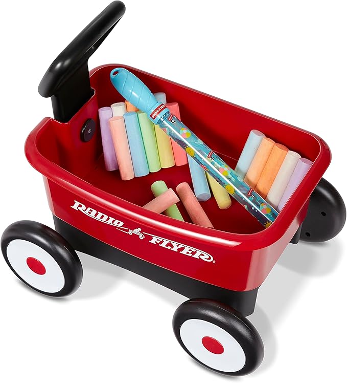 Radio Flyer Push & Pull Walker Wagon with Bubbles and Chalk, Red, for Kids 1-4 Years Old, Locking Handle for Stability, Baby Push Walker Converts to Pull Wagon, for Indoor & Outdoor Play