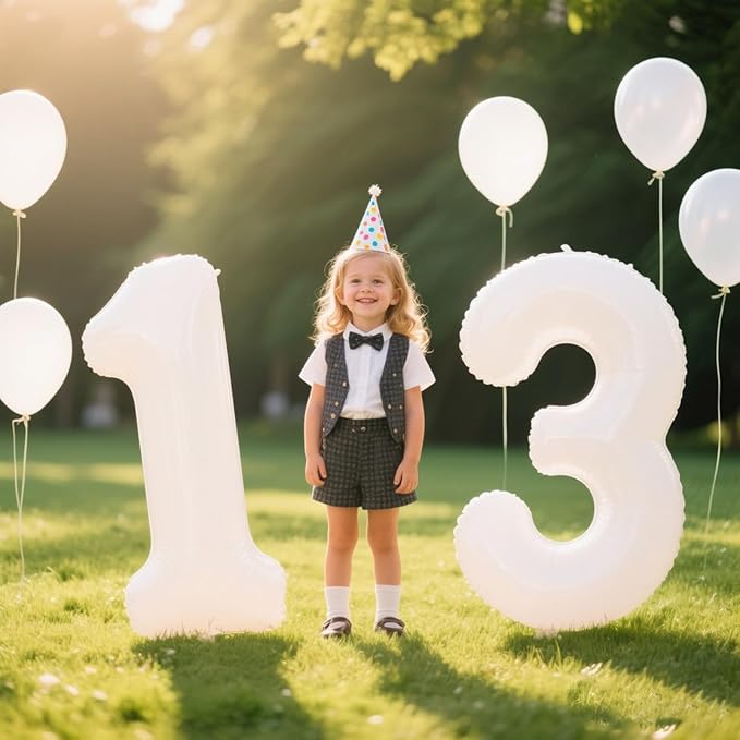 40 Inch White Number 13 Digital Balloon,Jumbo Mylar Foil Helium Balloon for 13 Balloons for Birthday Party,Wedding Anniversary Party Decorations