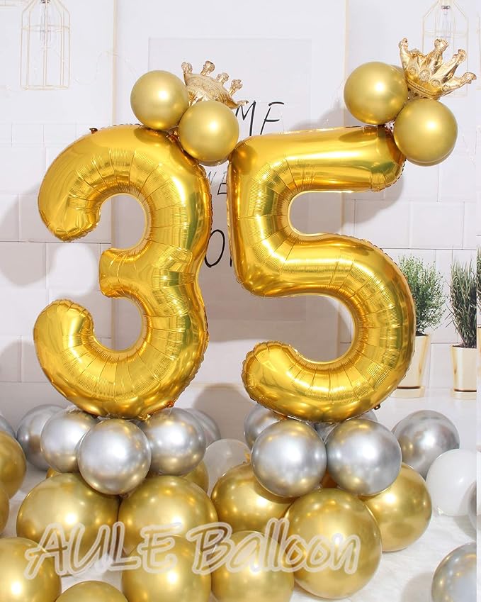 AULE 40 Inch Large 35 Balloon Numbers Gold, Big Foil Number Balloons, Giant Helium Happy 35th Birthday Party Decorations for Man and Women, Huge Mylar 53 Anniversary Party Supplies