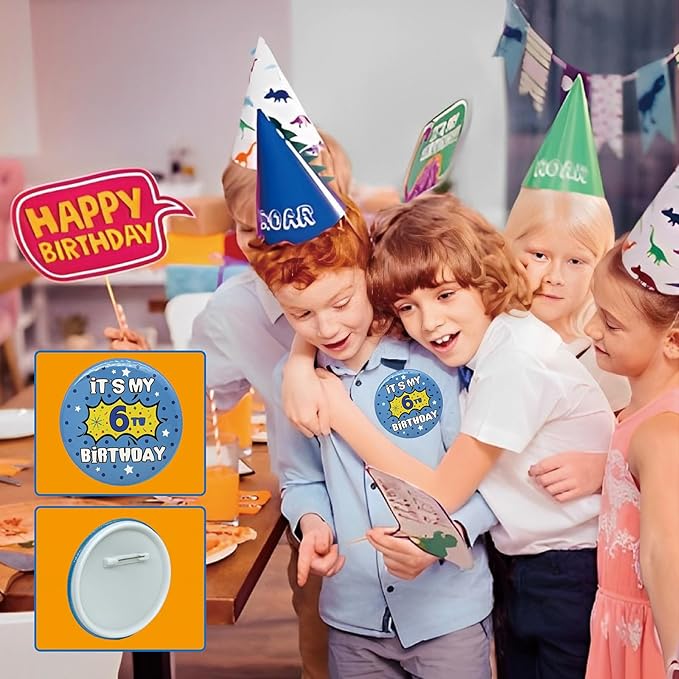 ZomefinKiu 6th Birthday Party Supplies for Boys - Hat, Badge, Decorations, and 6 Year Old Outfit