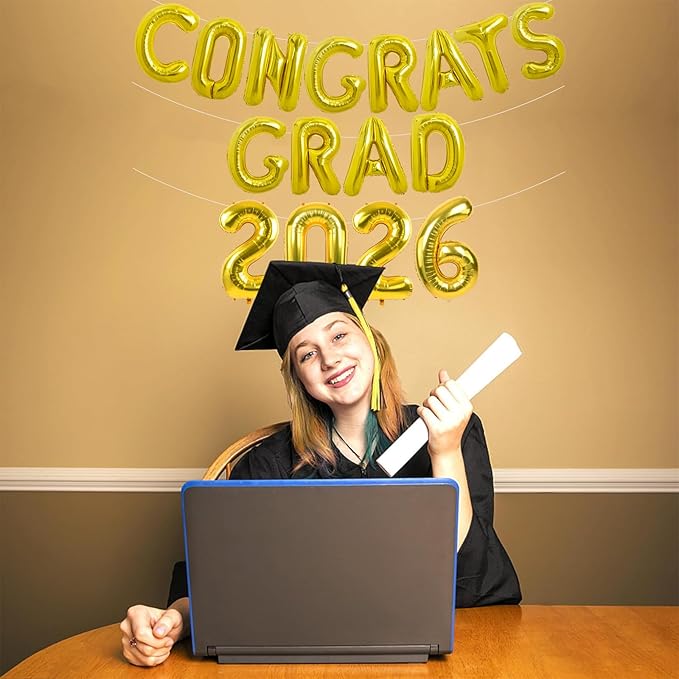 TONIFUL Graduation Balloons 16 Inch Gold Congrats Grad Balloons 16 Inch Gold 2026 Number Foil Balloons for 2026 Graduation Party Graduate Congratulations 2026 Congrats Grad Decorations