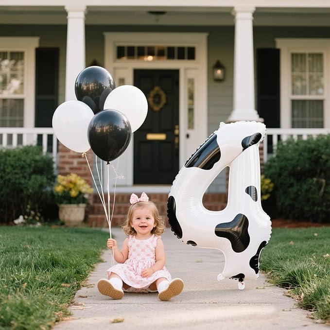 40 Inch Large 4 Balloon Numbers Cow Print Big Foil Number Balloons Giant Helium Happy 14th 24th Birthday Party Decorations for Man and Women, Huge Mylar Anniversary Party Supplies