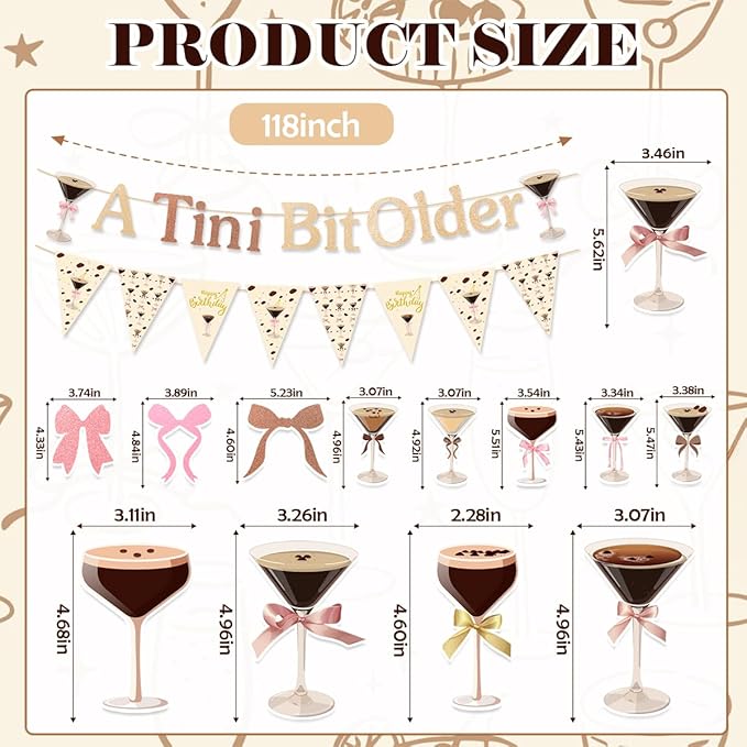 Espresso Martini Party Decorations Include A Tini Bit Older Glitter Banner Hanging Swirls Honeycomb Centerpieces Martini Birthday Bachelorette Bridal Shower Tini Bar Party Decor Supplies