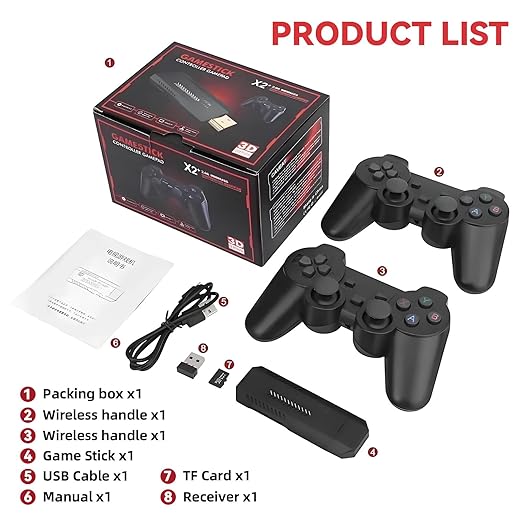 Retro Gaming Console 256G Retro Game Stick 4K HD Emulator Console with Dual Wireless Controller,Plug and Play Video Games for TV