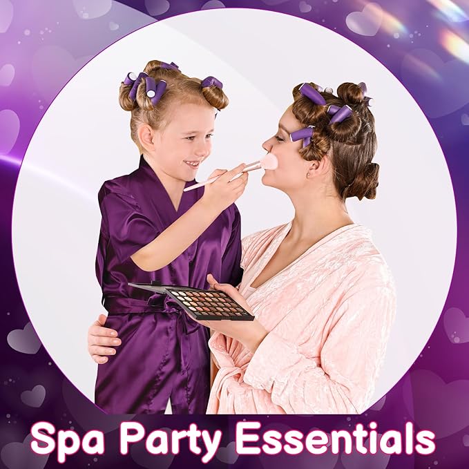 122 Pcs Purple Girls Spa Party Kit, 10-Pack Slumber Party Favors with Satin Robes, Tote Bags, and Nail Salon Accessories for Kids Spa Birthday, Halloween, Home Party Supplies