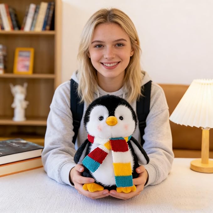 Penguin Stuffed Animal Cute Plush Doll Toy 8 inch for Girls Boys Christmas(Scarf Penguin)