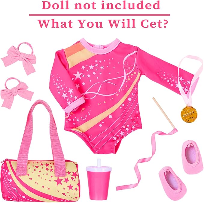 UNICORN ELEMENT 18 Inch Doll Gymnastics Clothes Set - Accessories for 18 Inch Dolls, Total 8 Pcs - Star Shaped Pattern Leotard, Gym Bag Headband, Gift for Girls (No Dolls)