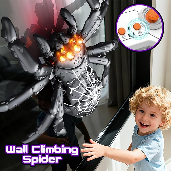 Wall Climbing Gecko Spiders,Realistic Lizard Wall Climbing Toy,Rechargeable Remote Control Robot Kids Toys,Dual Mode Floor & Wall Driving,Christmas Birthday Gift for Boys Girls Ages 3+ (Black)