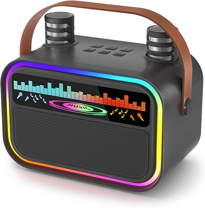 Mini Karaoke Machine Toys Gifts for Kids Girls Age 3-12+, Tnvee Portable Bluetooth Speaker with 2 Wireless Microphones, Funny Toddler Singing Karaoke for Birthday, Family, Home Party - Black