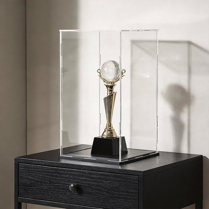 Acrylic Display Case for Red Wine Bottle and Dolls, Versatile Clear Acrylic Display Box with Black Base for Showcase and Displaying, 7x7x16-inch
