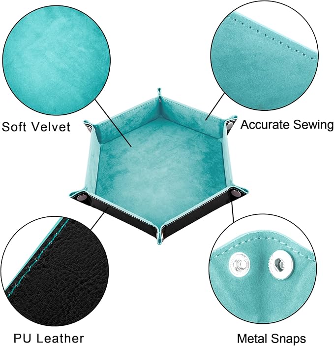SIQUK 2 Pieces Dice Tray PU Leather Dice Folding Hexagon Tray Dice Holder for Dice Games Like RPG, DND and Other Table Games (Light Blue, Black)