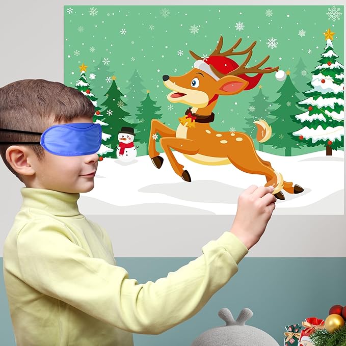 Morcheiong Pin The Tail on The Deer Christmas Game with 36 Tails, Christmas Party Favors Activities Supplies Decorations for Kids