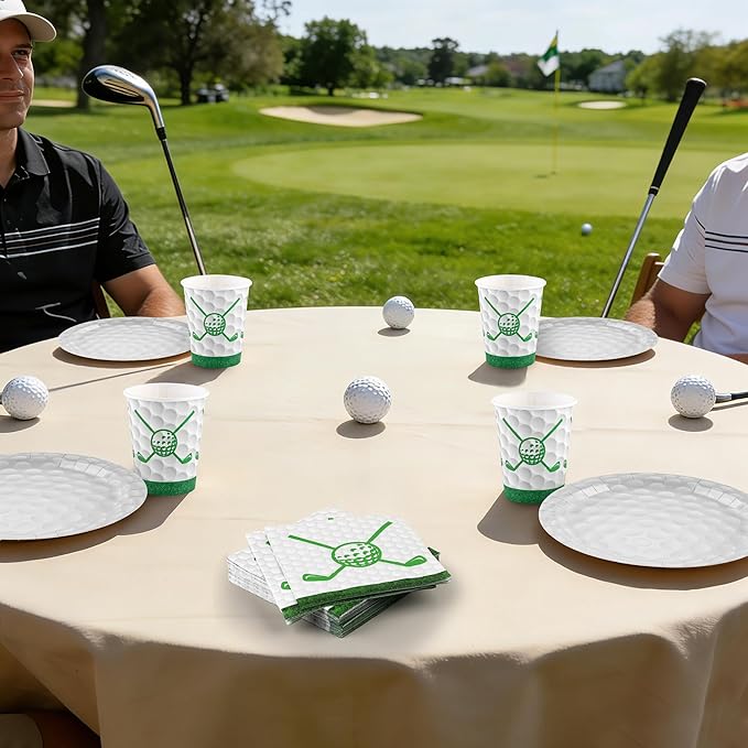 Kochorie 96 Pieces Golf Party Supplies Disposable Tableware Set with Paper Plates Cups Napkins for Golf Sports Themed Birthday Decorations, Serves 24 Guests