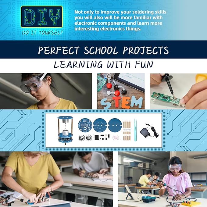 Electric Ultrasonic Levitator Kit, Soldering Projects Mini Cool Acoustic Levitator, Learning Teaching STEM Education Ideal Gift for Family and Friends, Come with 12V Power Supply (Blue with Power)