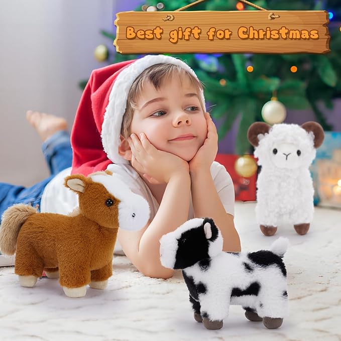 MaoGoLan 4 Pack Farm Stuffed Animals Bulk Easter Party Favors for Kids, 8 inch Plush Cow & Sheep & Pig & Horse Toy Gifts for Toddlers Teen Girls Easter Decor Basket Stuffers