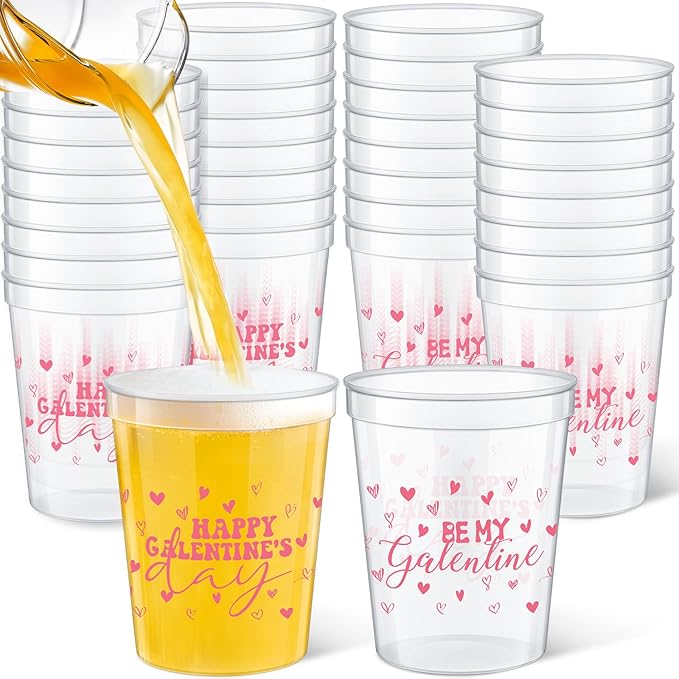 24 Pcs Galentine Day Gift Cups 16 oz Reusable Thick Be My Valentine Party Plastic Drinking Cup Clear Pink and Red Happy Girlfriend Party Decorations Friendship Gift Supplies