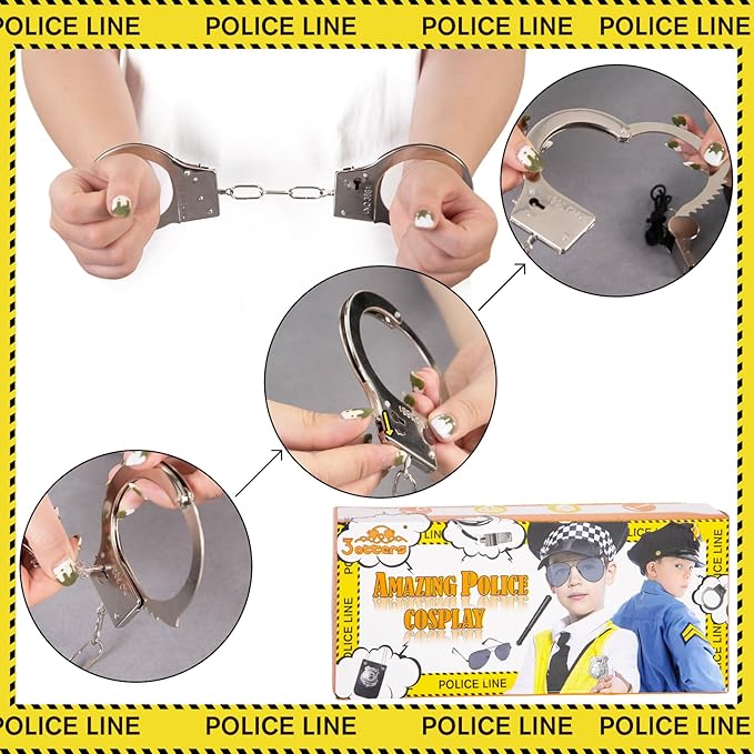 3 otters 9PCS Police Pretend Play Toy Set, Police Accessories for Kids Include Badge, Handcuffs, Walkie, and More for Dress Up Party, Role-playing, Christmas Gift for Kids