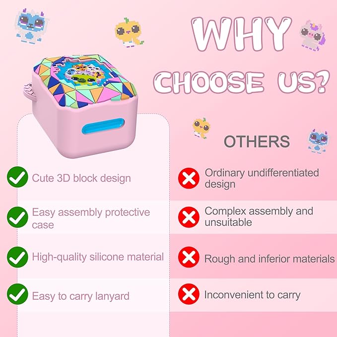 Silicone Case for Bitzee Magicals Interactive Toy, Protective Sleeve 2 in 1 Cover + Lanyard for Bitzee Magicals Interactive Toy Electronic Pets Accessories - Pink