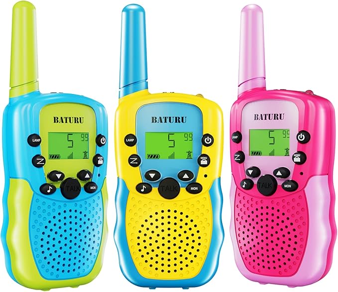 BATURU Walkie Talkies for Kids 3 Pack, Girls Toys Age 6-8 8-10 Birthday Gifts, Indoor Play, Outdoor Camping & Hiking, Toddler Walkie Talkies Age 3-5, Easy to Use, 22 Channels, 3 Miles Range
